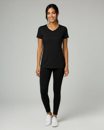 Real Essentials 5 Pack: Women's Dry-Fit Short Sleeve V Neck T Shirt Workout Fitness Yoga Top Tee, Set 5, XL