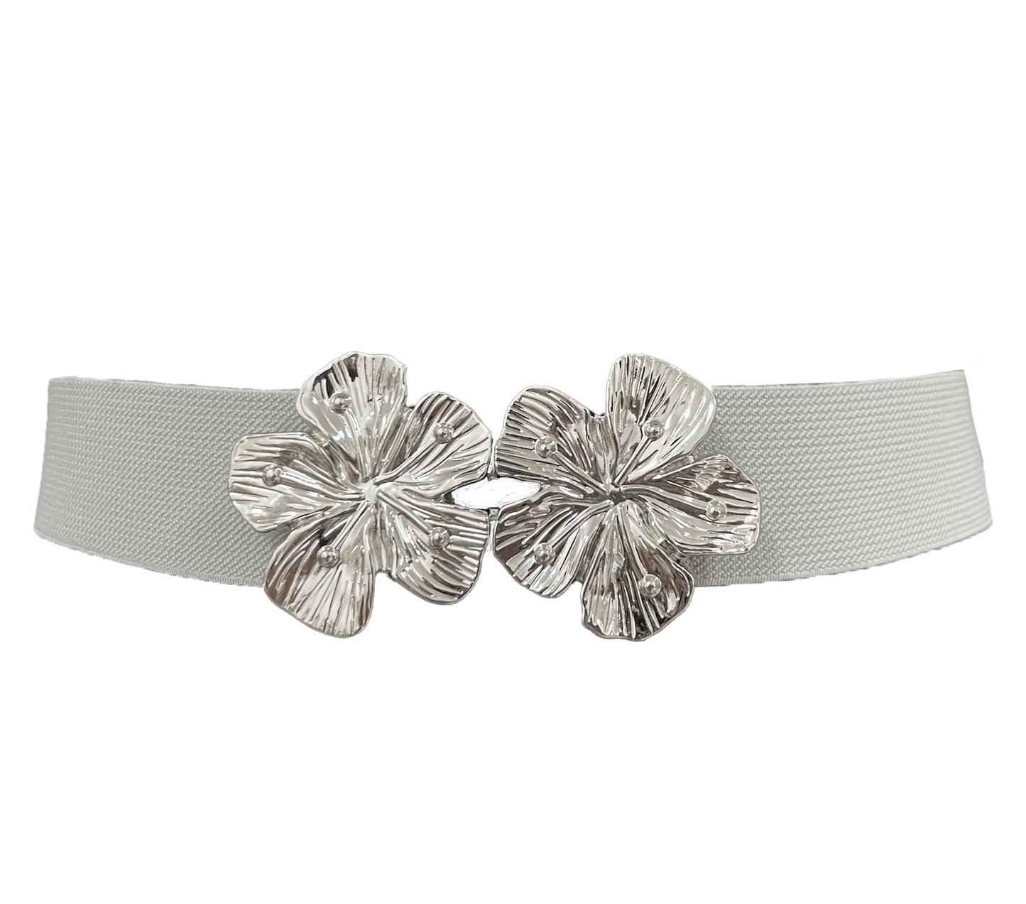 COTIM COYIN Women's Fashion Elastic Stretch Waist Belts With Metal Pin Flower Buckle for Jeans Pants Dress, Grey