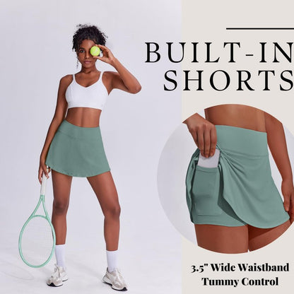 PINSPARK Tennis Skirt Womens Skort with Pockets Tummy Control Pleated Athletic Skirt Workout Golf Outfits,Sage Grey X-Large