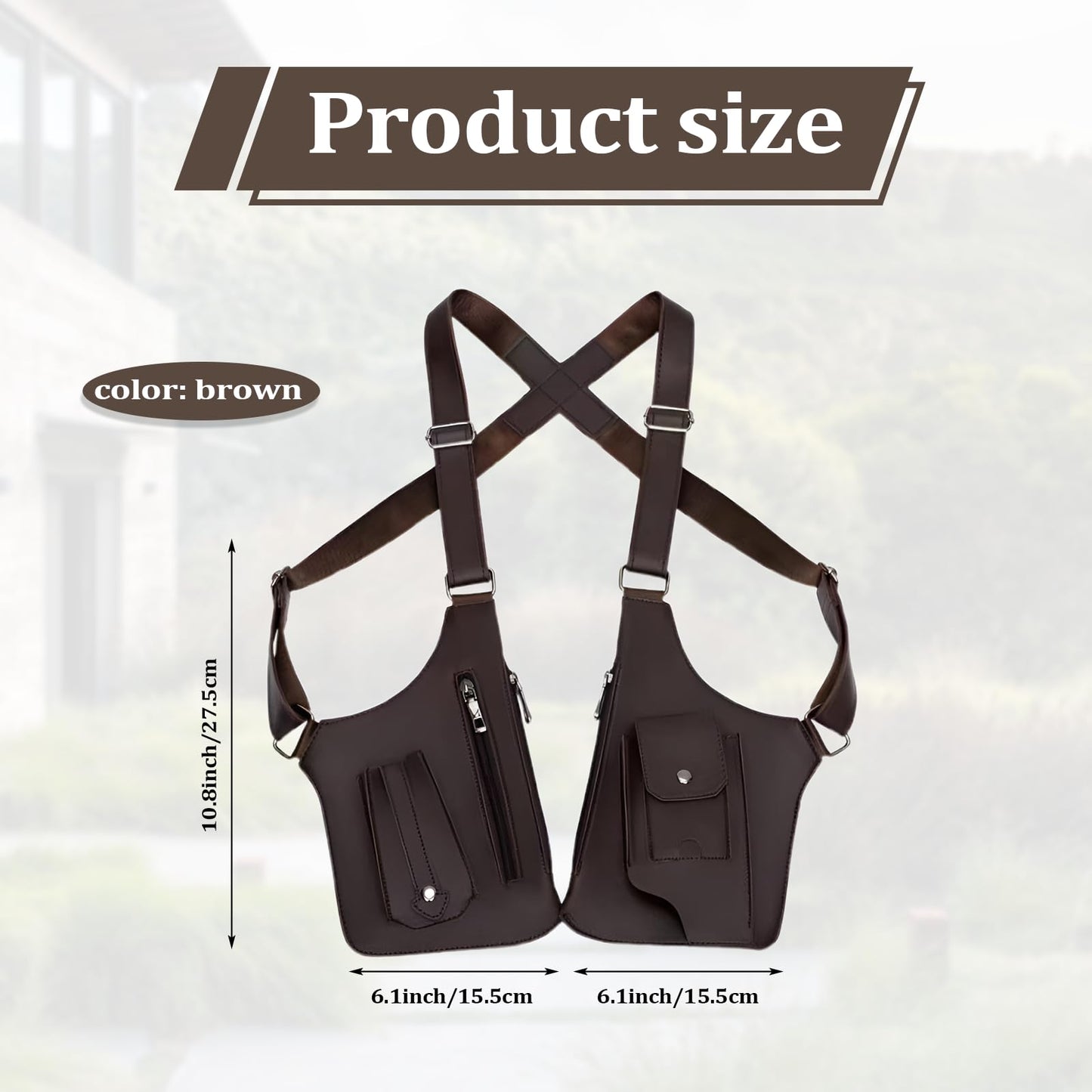 Wshxjzyay Double Shoulder Armpit Bag for Men, Anti-theft Bag with Double Shoulder Straps, Anti Theft Harness for Men Leather, Anti-theft Harness Wallet (Brown)