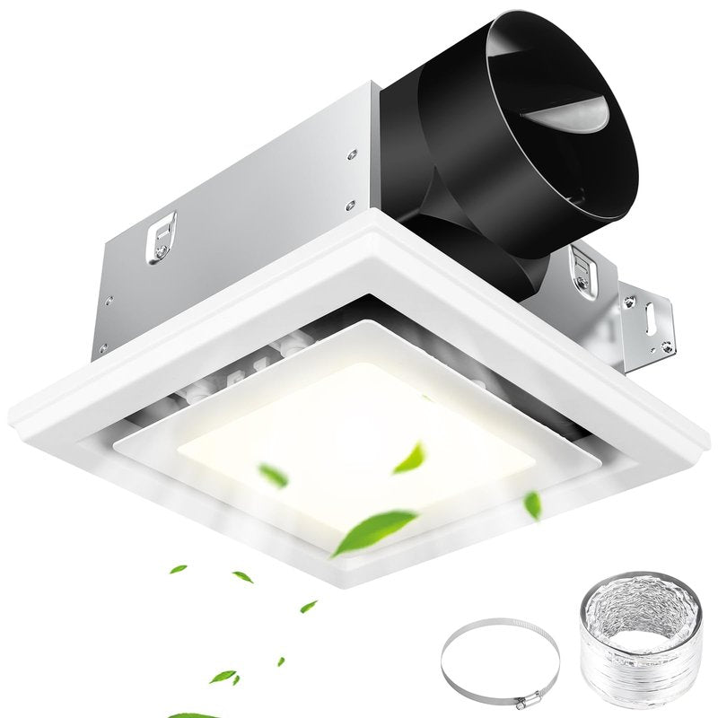 FEITON Bathroom Exhaust Fan with Light (3000K/4000K/5000K), Ceiling Mount, 110 CFM 1.0 Sones, Quiet Square Bath Fan Light Combo(Metal housing, 4 Inch Duct, Ceiling Opening Size: 7.6 x 7.3 Inches)