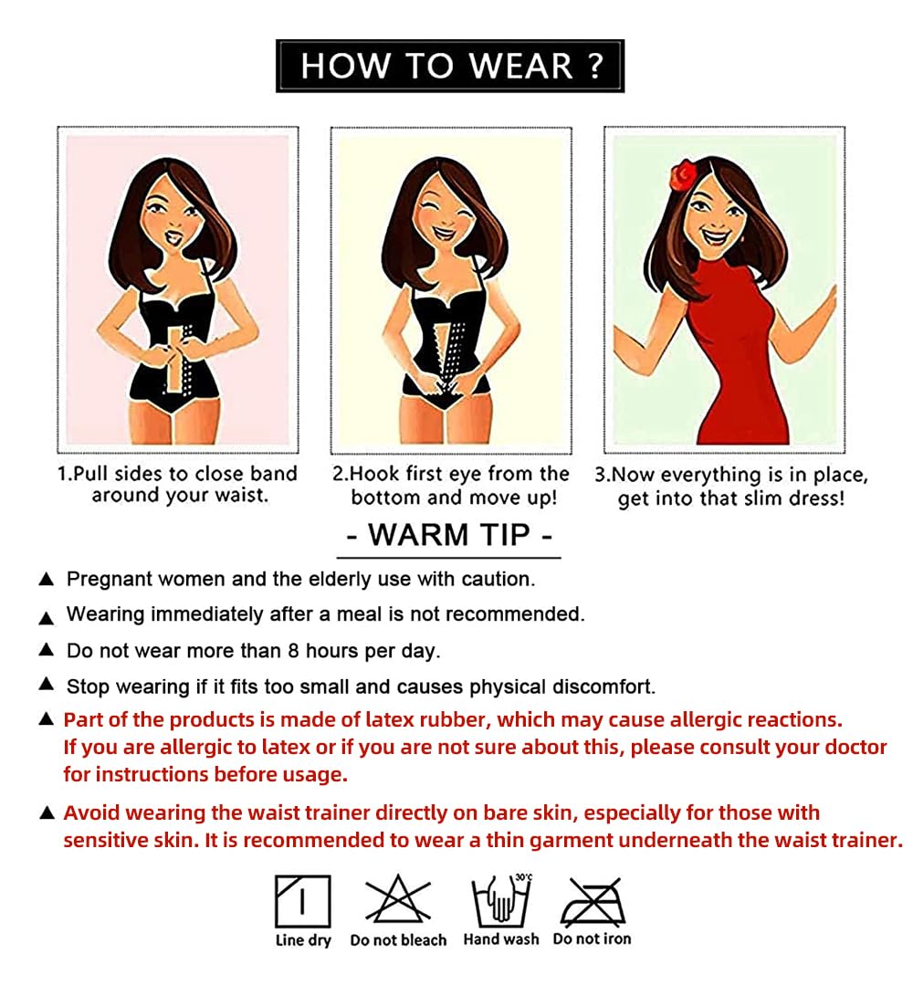 YIANNA Waist Trainer for Women Tummy Control Latex Underbust Waist Corsets Cincher Hourglass Sports Girdle Body Shaper 4 Hooks, (Size M, Black)