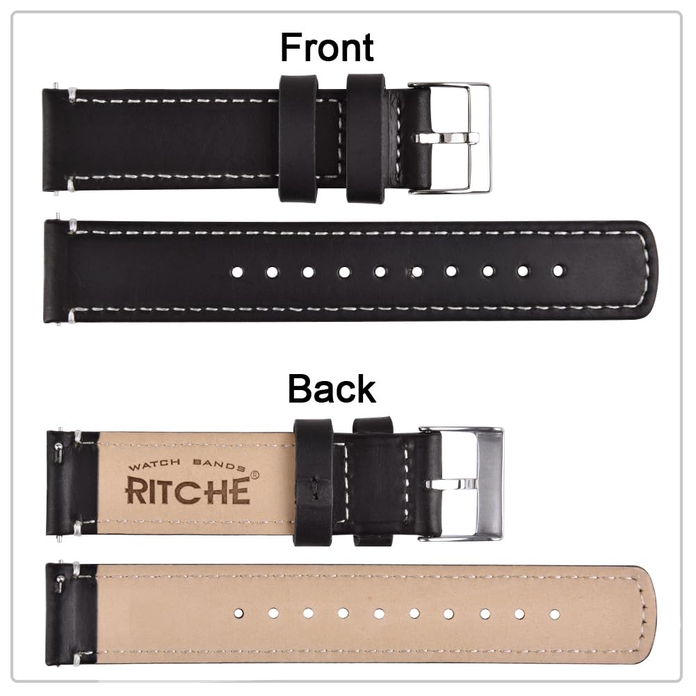 Ritche Leather Watch Strap with Quick Release Pins, 21mm Replacement Watch Band for Men and Women, Fits Smartwatches & Traditional Watches