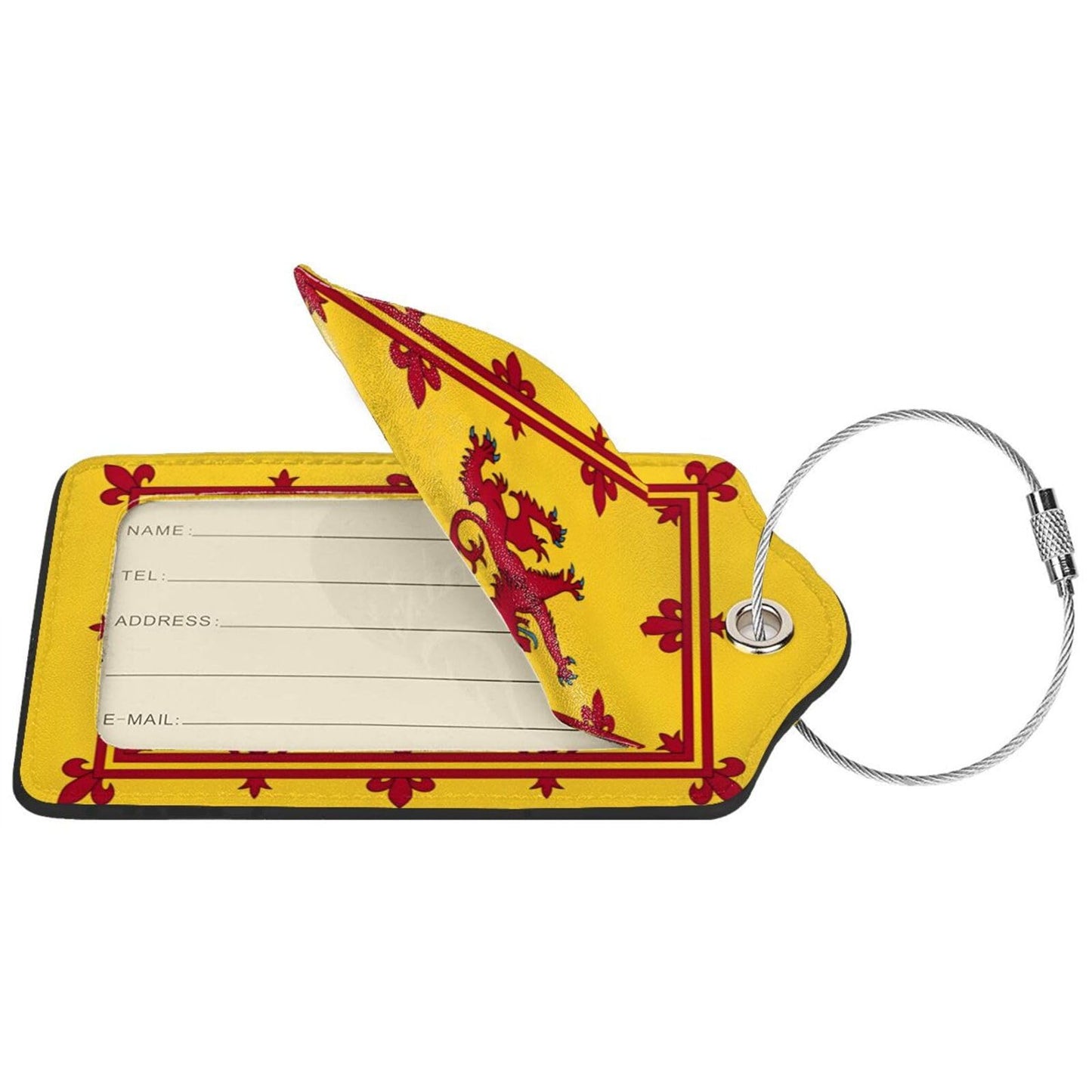 Scotland Rampant Lion Luggage Tag with Stainless Steel Loop Privacy Cover Id Label for Travel Bag Suitcase 2 Pcs