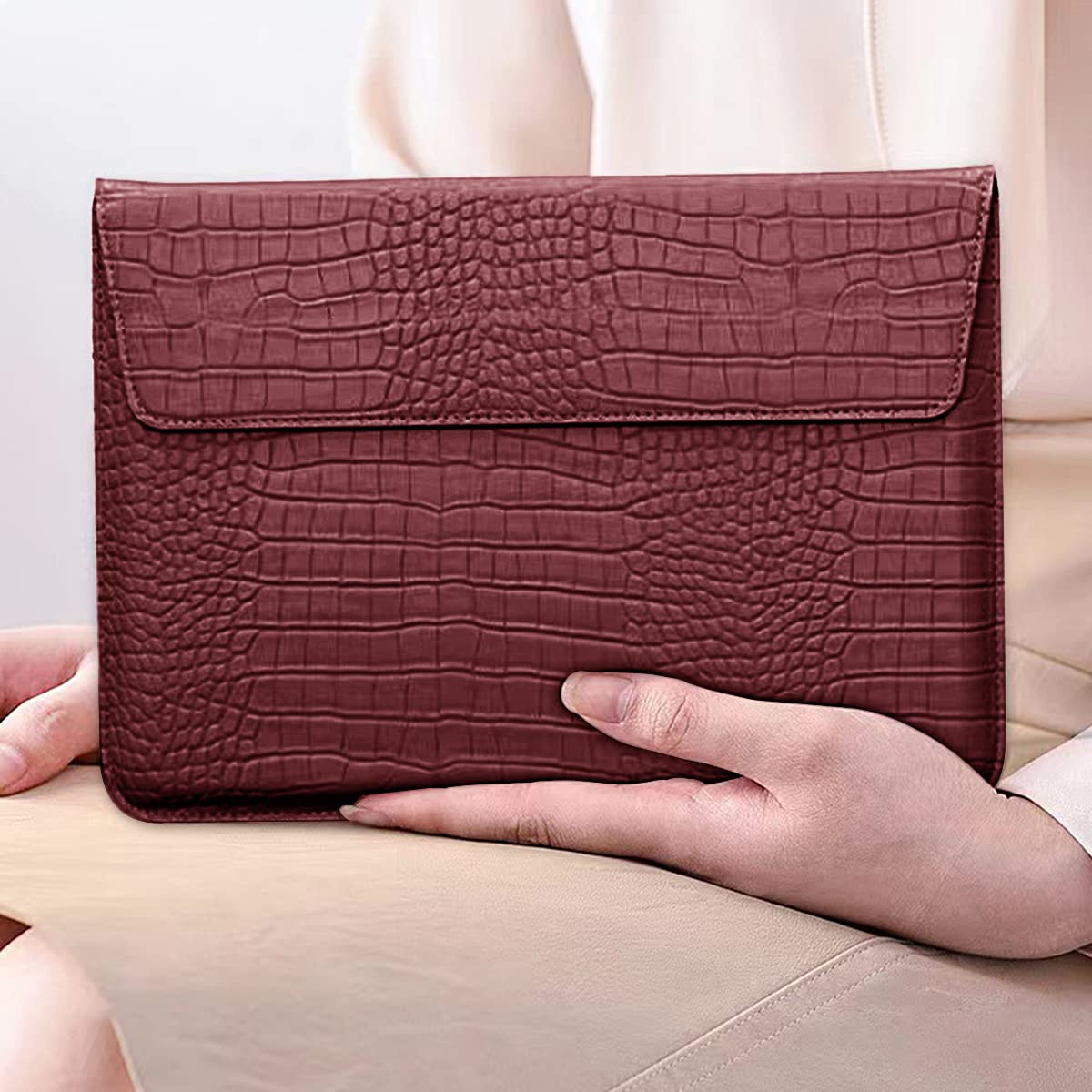 LCMOCICO PU Leather Flap Style Case Bags Laptop Sleeve for 2023-2026 MacBook Air 15 inch M5 M4 M3 M2 A3448 A3241 A3114 A2941 Notebook Bag for Mac Pro 16 M1 A2485 2019-2026 A3428,Pro 15 2012-2019, Red