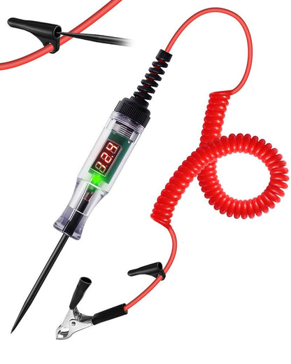 Automotive Test Light 3-48V Digital LED Voltage Tester, Car Circuit Tester with Polarity Indicator, 87" Spring Cable & Stainless Steel Probe for Car RV Truck Fuse Battery Detection