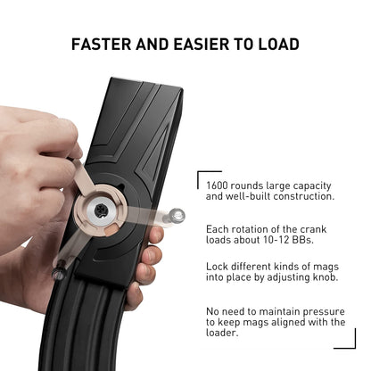 Universal Airsoft Speed Loader for 6mm BBS, 1600-Round Large Capacity Speed Loader for AEG/SMG Airsoft Mid-Cap and Hi-Cap Mags, Compatible with M4/M16/AK/MP5/G3/G36/SCAR Series Airsoft Magazines