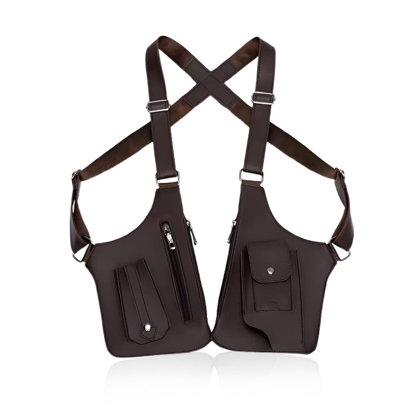 Wshxjzyay Double Shoulder Armpit Bag for Men, Anti-theft Bag with Double Shoulder Straps, Anti Theft Harness for Men Leather, Anti-theft Harness Wallet (Brown)