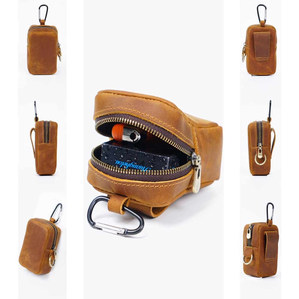 Wugebud 1 Pcs Leather Coin Pouch Keychain, Leather Mini Belt Bag,Coin Organizer, Change Holder, Leather zipper Pouch for Men & Women，Outdoor Running Sports Mini Storage Bag
