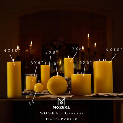 MOZEAL 4" x 10" Extra-Large Yellow Pillar Candles (Set of 2), Unscented,Dripless, Smokeless,Long Clean-Burning,These Tall 10 inch Large Yellow Pillar Candles Perfect for Weddings and Spring Decor