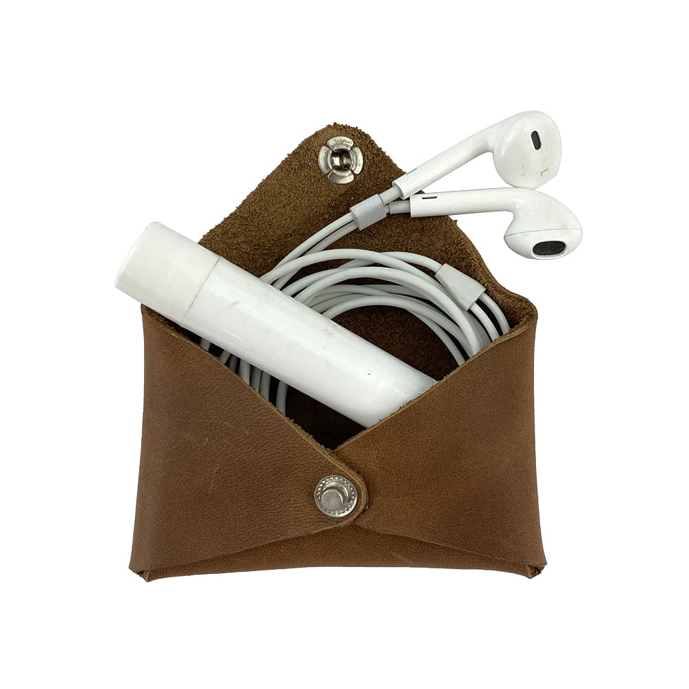 Hide & Drink, Rustic Leather Envelope Shaped Coin Case, Secret Bag Miniature World, Handmade Includes 101 Year Warranty (Single Malt Mahogany)