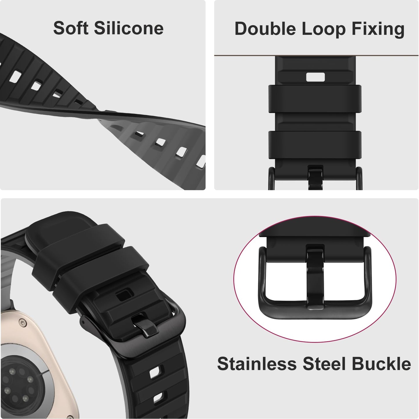 Suphart Bands Compatible with Apple Watch Band 49mm 46mm 45mm 44mm 42mm for Women Men Soft Silicone Sport Strap Designed for Apple Watch Ultra 2 Ultra SE Series 10 9 8 7 6 5 4 3 2 1, Black Grey