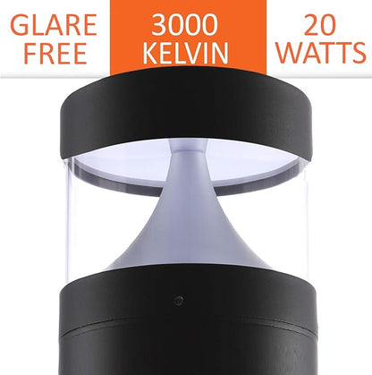LED Bollard Landscape Lights 38" 20W 3000K 120V-277V Commercial/Residential Modern Ballard Lighting Fixture for Garden, Pathway, Driveway Electric Light. ETL Listed.