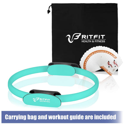 RitFit Pilates Ring Circle- 14 Inch Magic Fitness Circle for Toning Inner & Outer Thighs, Bonus Workout Guide Included (Cyan)