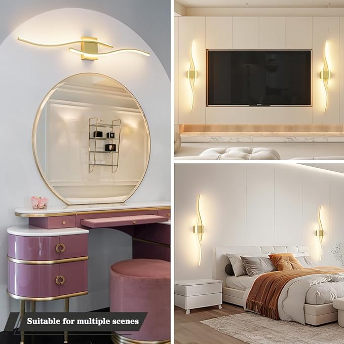 Modern Wall Sconces Set of 2, Dimmable LED with Remote Control, Gold Indoor Wall Sconce, Hard Wired Wall Lights for Living Room, LED Wall Decor for Hallway, Bedroom, 40.5" in, 3 Color, Timer, Memory