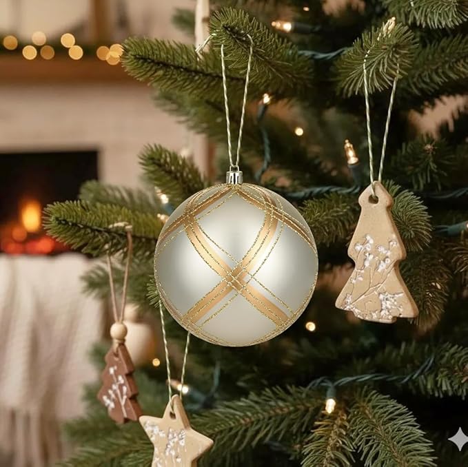 4.7" Large Plastic Christmas Balls Ornaments Set of 4, Glitter Shatterproof Christmas Bulbs Ornaments for Xmas Tree Decorations, Gold and Silver Ornament for Tree, Mantel, Winter, Holiday Party Decor
