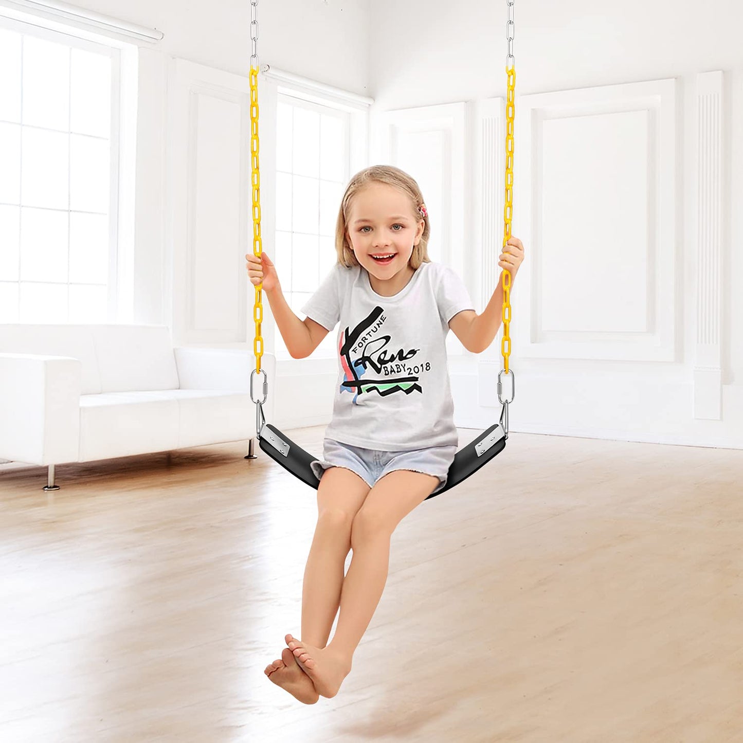 AGPTEK Swing Set, Seat with 66 Inch Anti-Rust Chains Thermoplastic Coated, Support 250lb, Cushion Accessories Replacement with Snap Hooks for Outdoors, Playground, Jungle & Gym - Black