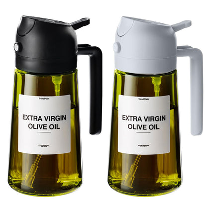 TrendPlain - Original 16oz/470ml Olive Oil Dispenser Bottle for Kitchen Gadgets and Air Fryer Accessories - Olive Oil Sprayer for Cooking w/Stickers - Black&Green