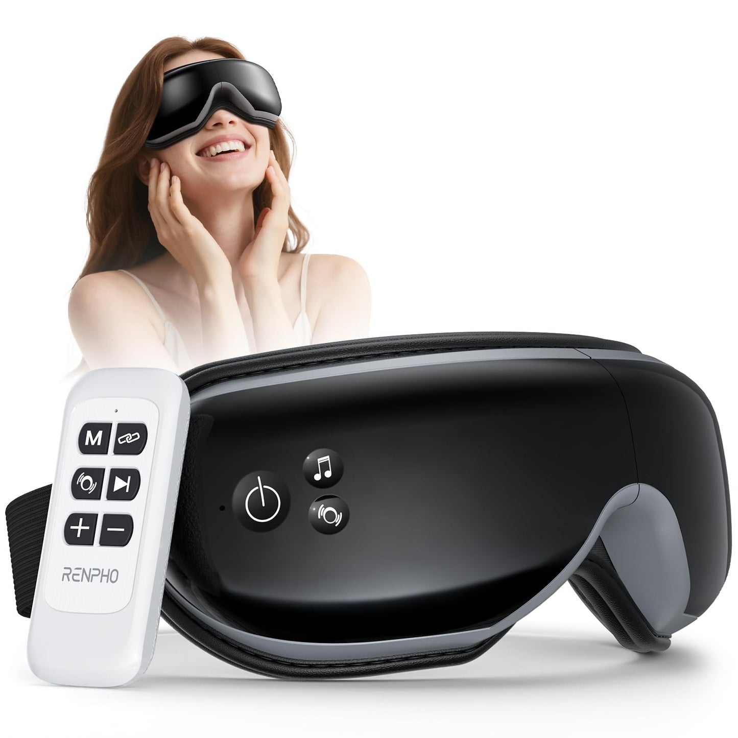 RENPHO Eyeris 1 Eye Massager with Remote, Birthday Christmas Gifts for Women Men Her Him, Sleep Mask with Heat, Compression, Headache Massager Scalp for Strain Relief, Migraine Relief, Reduce Stye Eye
