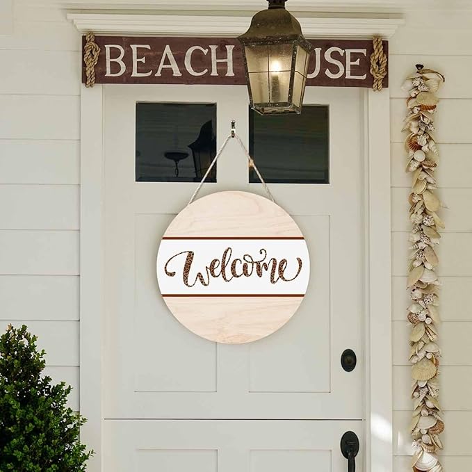 Welcome Wreath Sign Leopard Print 12 Inch Farmhouse Front Porch Decor Door Hanging Hanging Door Wall Sign