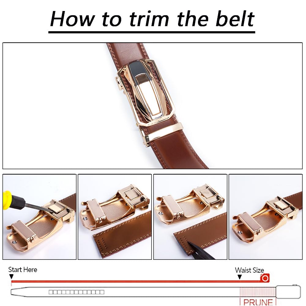 DOOPAI Men's Adjustable Ratchet Belt -Tan Leather Dress Belt for Men, Customizable Fit, Easy to Use, Maximum Durability