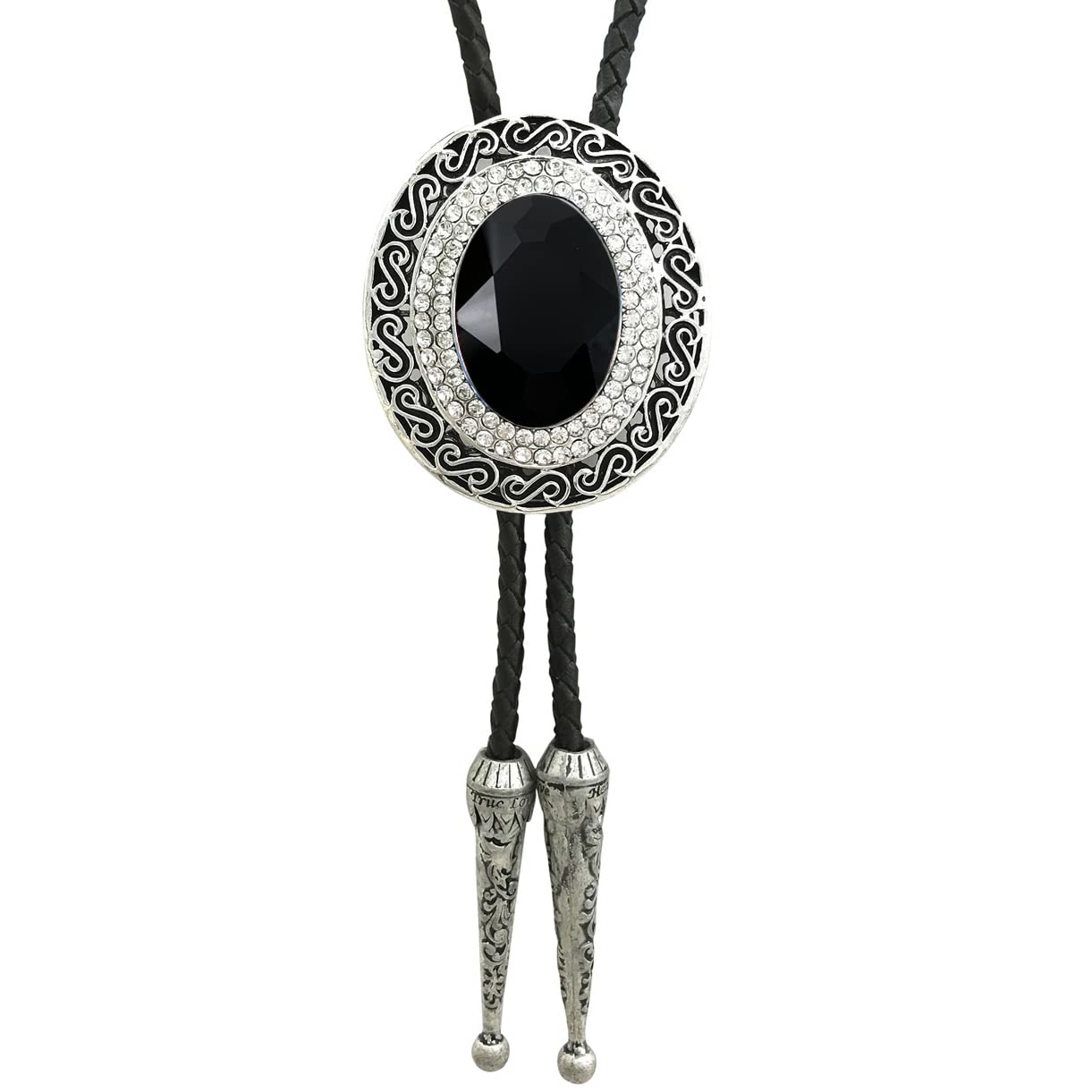 SELOVO Western Statement Big Grey Rhinestone Native American Large Bolo Tie for Men Genuine Leather