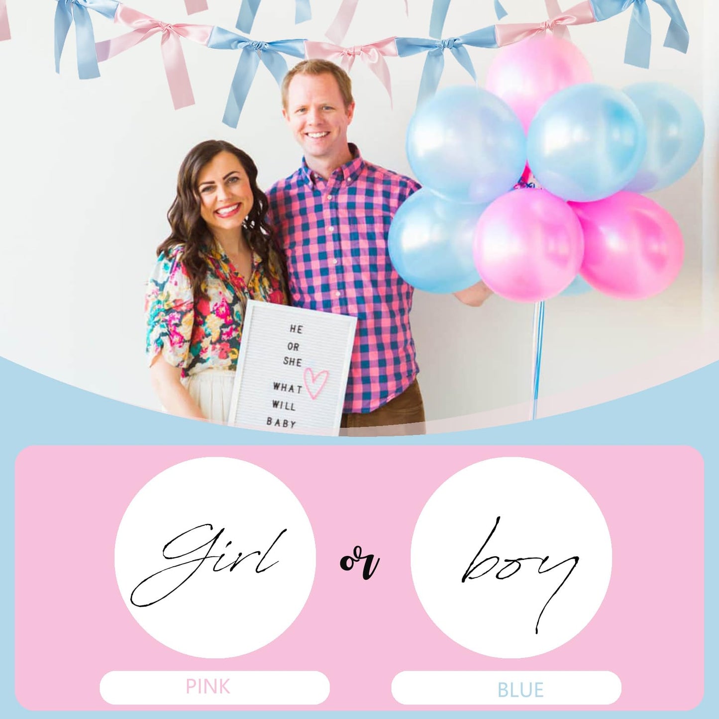 Eanjia Gender Reveal Bow Knot Garland |6ft Gender Reveal Party Decor with 3ft Extend Ribbon Pre-Assembled Satin Ribbon Banners with Baby Pink/Blue Bows Baby Shower No DIY Needed (Pink & Blue, 6ft)