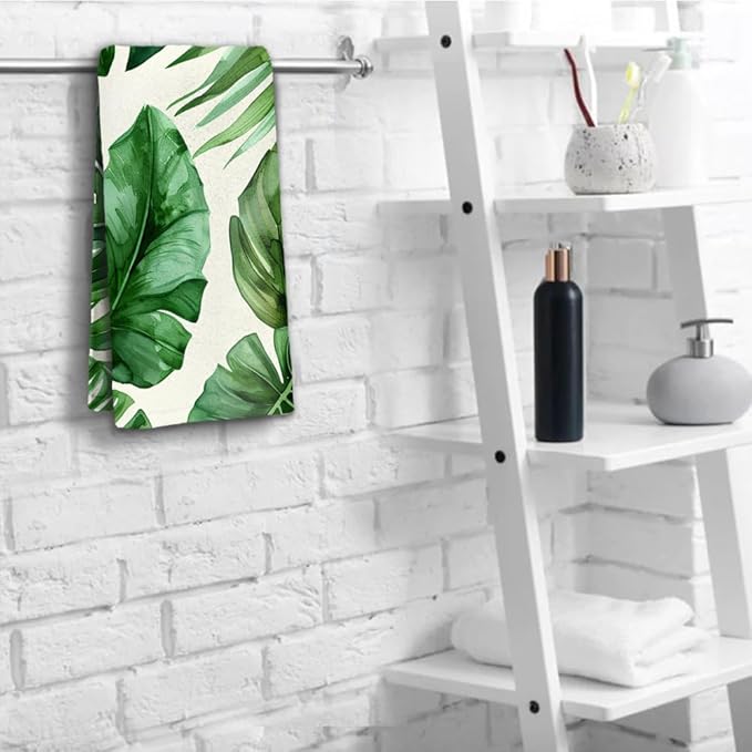 Palm Leaves Tropical Hand Towels Set of 2 Highly Absorbent Breathable Floral