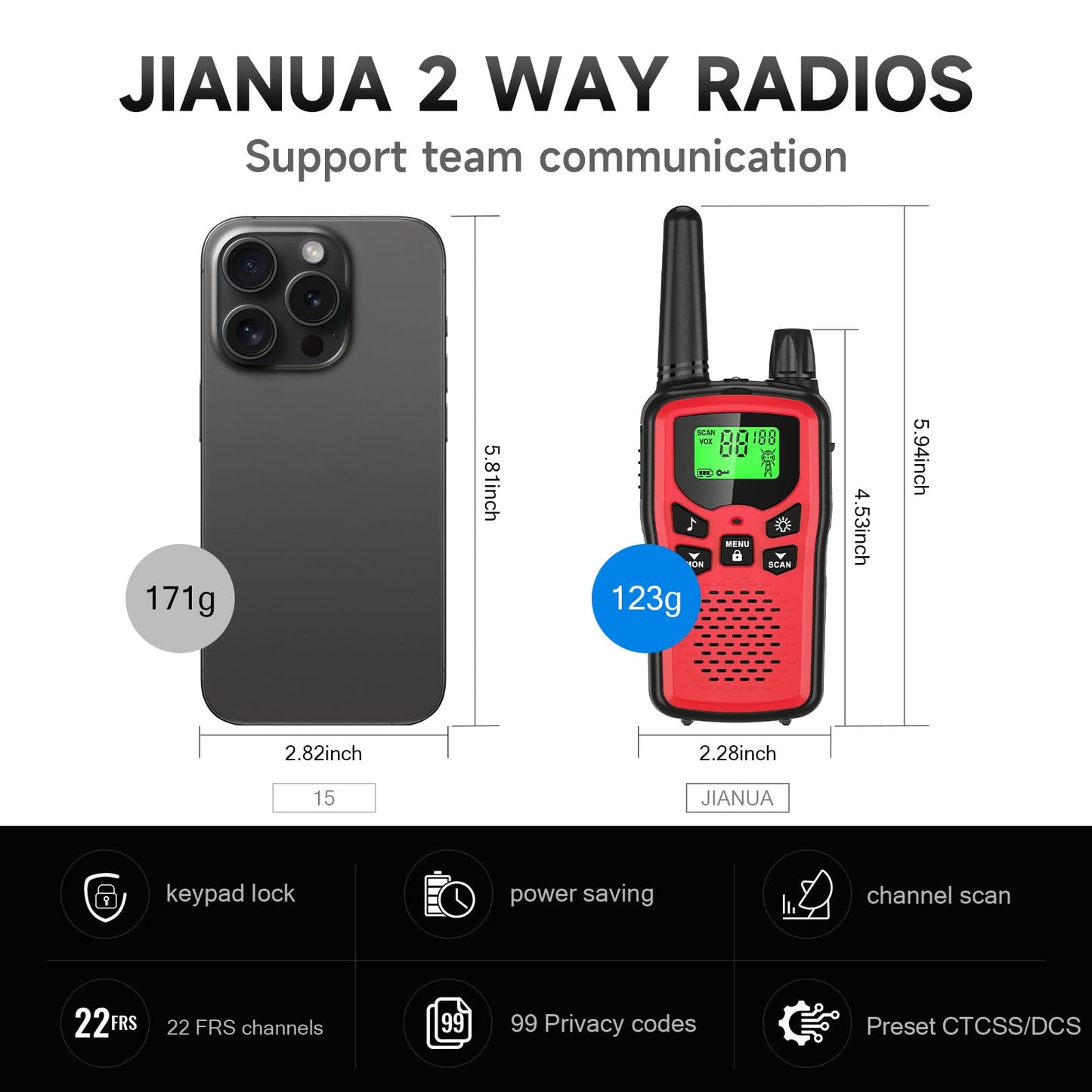 Rechargeable Walkie Talkies Long Range for Adults, Walky Talky VOX with 22 FRS Channels, 99 Privacy Codes Two Way Radio,1200mAh Li-ion Battery, for Camping Hiking Emergency (4 Pack Colorful)