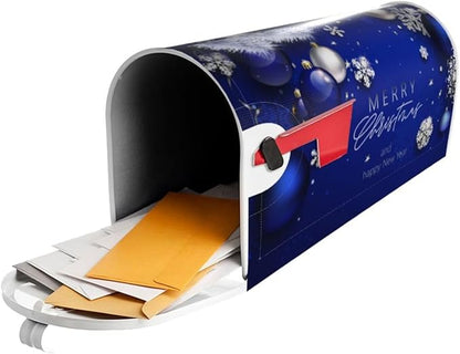 Christmas Mailbox Covers Blue Ball Fir Branch Snowflake Magnetic Letter Post Box Cover Standard Size 21 x 18 Inch Garden Yard Home Decorative