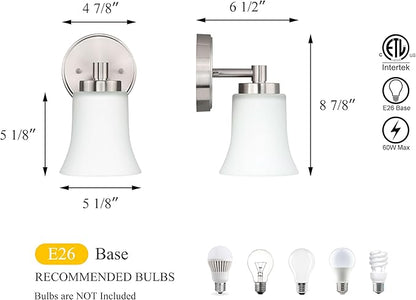 XiNBEi Lighting Wall Sconce, Single Bathroom Vanity Wall Light with Glass, Brushed Nickel Finish for Hallway & Bedroom XB-W1235-1-BN