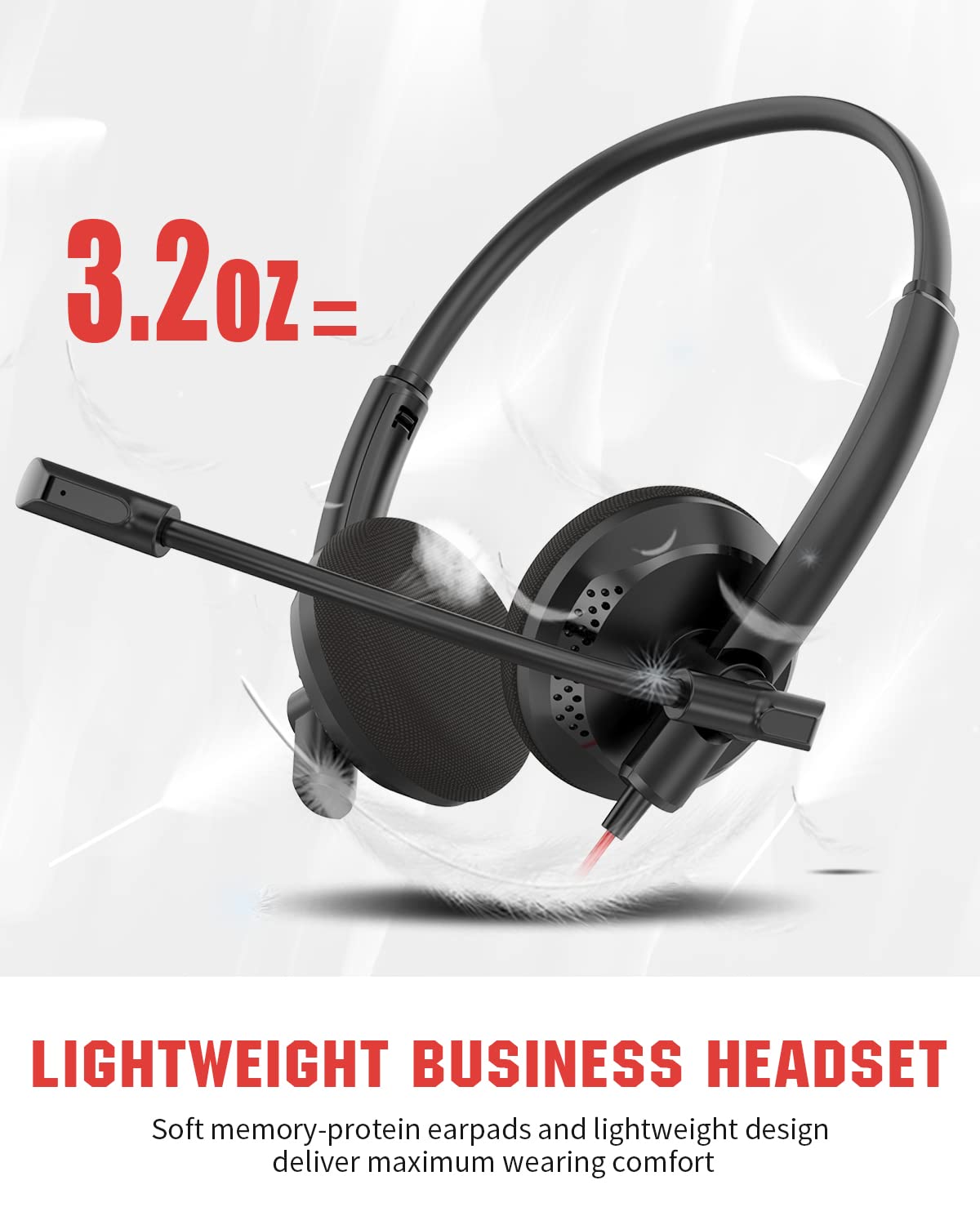 NUBWO HW01 USB Headphone/ 3.5mm Computer Headset with Microphone Noise Cancelling for Laptop, Lightweight PC Headset Wired Headphones, Business Headset, Office Computer Headsets for Cell Phone