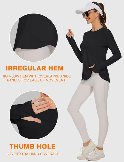 Blingfit Women's Long Sleeve Running Shirts Workout Tops UPF 50+ Sun Protection Rash Guard Shirt for Women Black Medium
