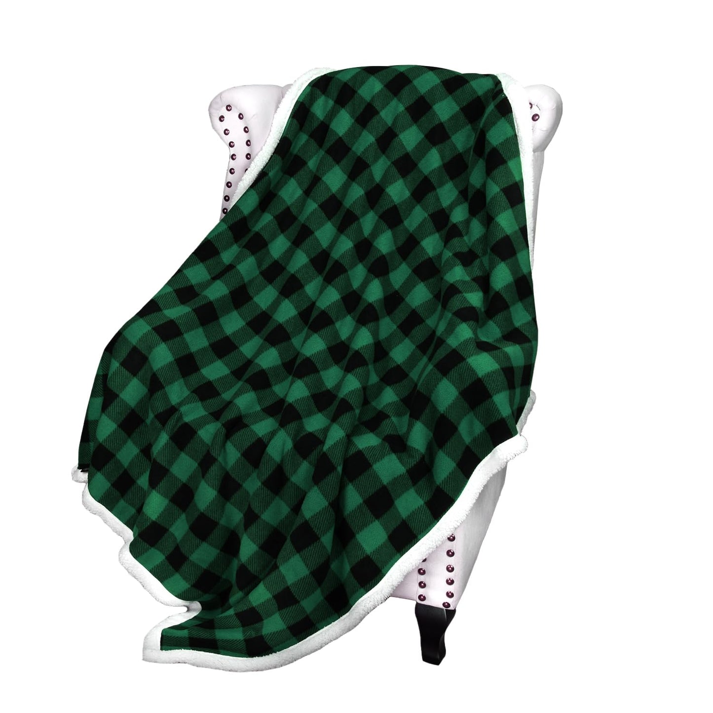 Catalonia Buffalo Plaid Green Sherpa Throw Blanket, Reversible Soft Fuzzy Comfy Snuggly Throws for Couch, 50x60 inches, St. Patrick Gift