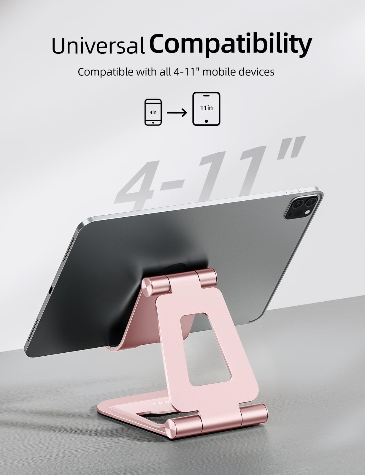 Nulaxy Aluminum Dual Foldable iPad Stand, Fully Adjustable Desktop Tablet Holder, Tablet Accessories for Office Kindle Compatible with Mobile Devices iPad Pro/Air/Mini, iPhone Pro/Max/Plus, Gray