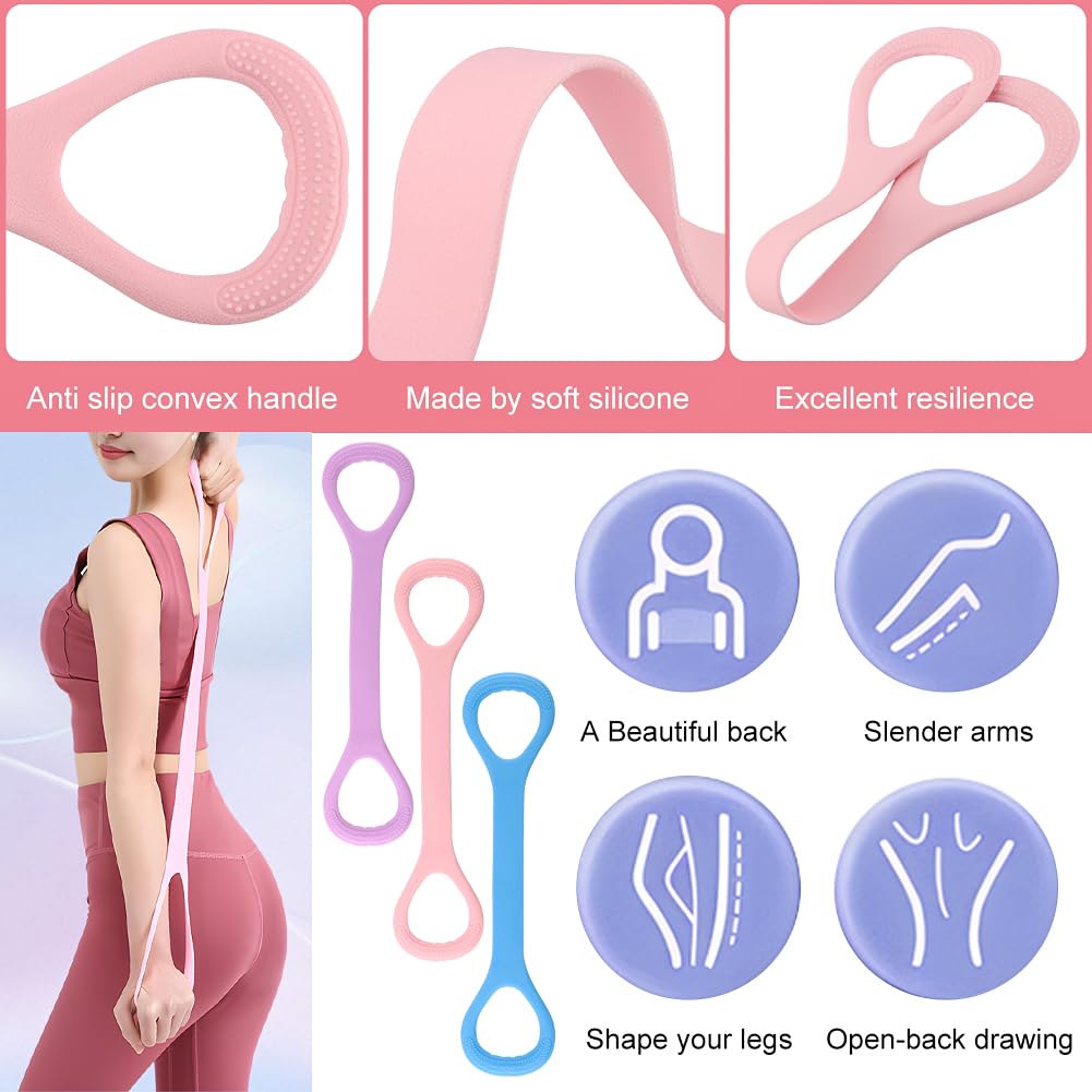 3pcs Figure 8 Fitness Resistance Band Elastic Bands for Working Out Elastic Rope Stretch Fitness Band Training Exercise Bands for Women Yoga