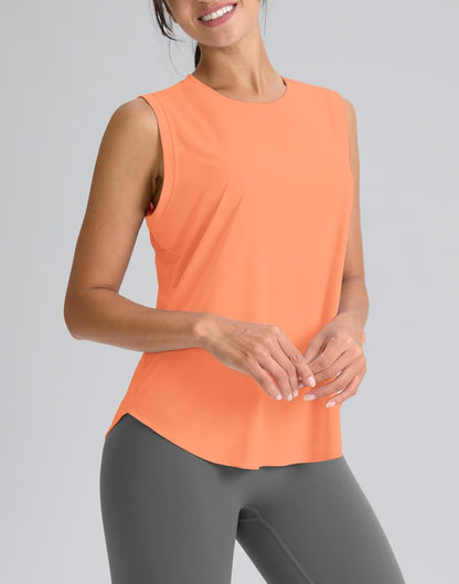 SANTINY Women's Sleeveless Workout Tops Breathable Lightweight Active Tennis Yoga Shirts Athletic Running Tank Tops for Women (Orange_S)