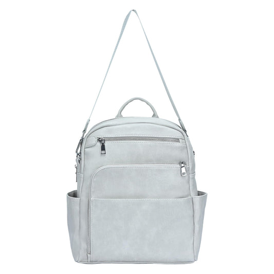 MMS Brands Antik Kraft Willa Vegan Leather Backpack (Grey) | Convertible Backpack Purse for Women | Vegan Leather Shoulder Bag | 13" L x 4" W x 14" H