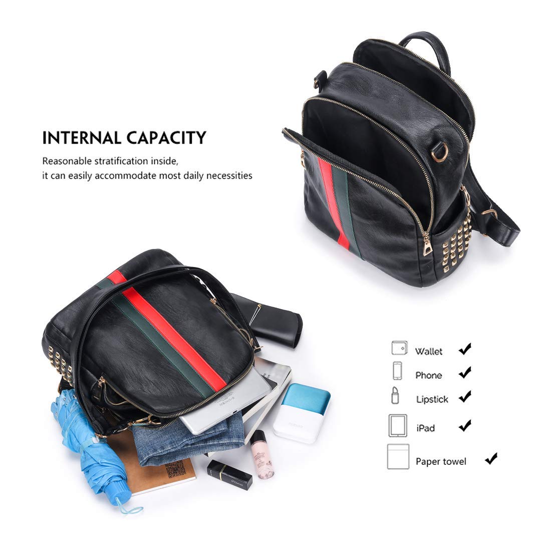 Lowille Backpack Purse For Women Mini PU Leather Rucksack Fashion Small Daypack Travel Shoulder Bag Tote Handbag (Big Black)