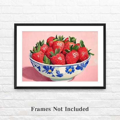 Yesad Strawberry Wall Art Print, Pink Kitchen Wall Décor Fruits Prints Canvas Wall Art Vintage Painting Pictures Modern Wall Décor for Living Room Dining Room Bedroom (Unframed,36”x24”, Strawberry)
