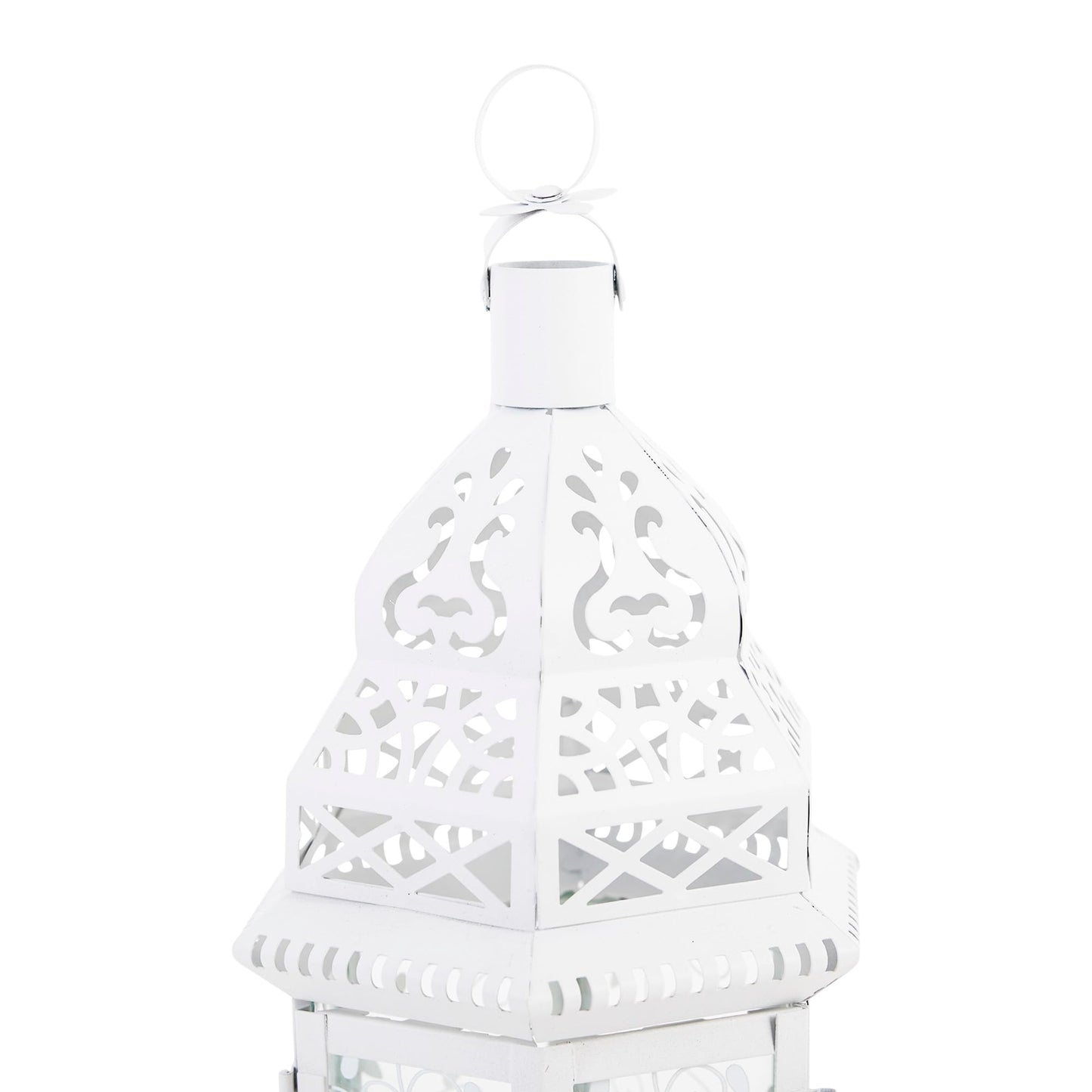 Accent Plus Christmas Decorations Indoor Lantern Decorative Outdoor Christmas Decorations Candle Lantern Moroccan Candle Holders Metal Hanging Lantern, White 6 X 5 X 12 Inches