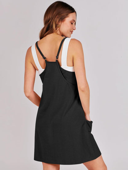 ANRABESS Women Athletic Dress Summer Tennis Workout Active Sports Mini Romper Dress Built in Shorts Travel Vacation Clothes Black X-Smal