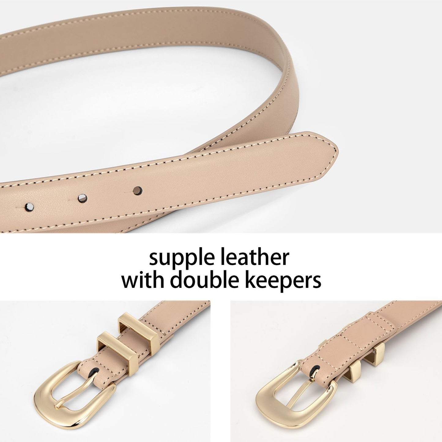 YooAi Womens Belt Fashion Leather Wais Belt for Jeans Pants Dresses with Gold Buckle Khaki 100 S