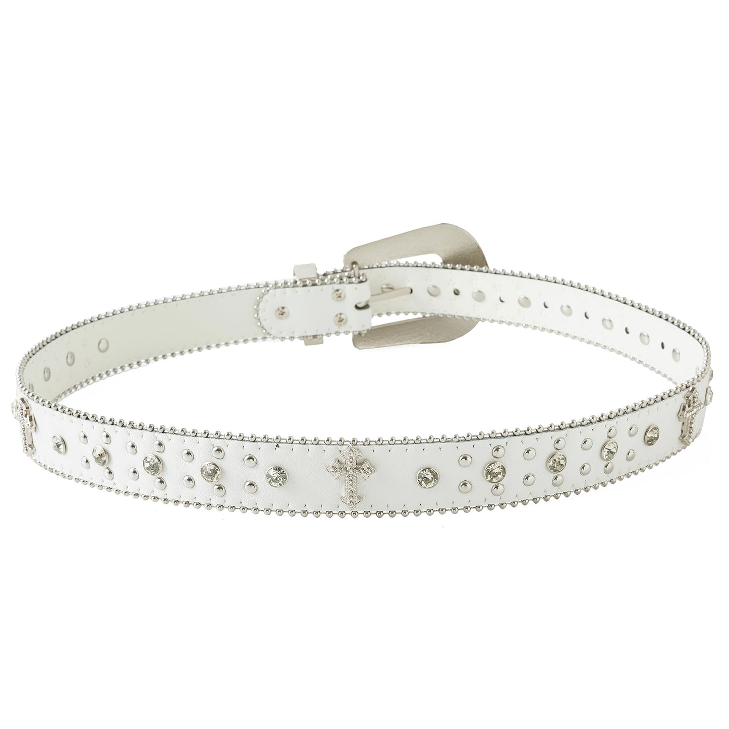 Jastore Kids Rhinestone Western Belt Girl Boys Cowboy Cowgirl Belts with Bling Diamond Studded Leather Belt for Jeans (Silver, Fit Waist: 25"-29" (Rec 10-14yrs))