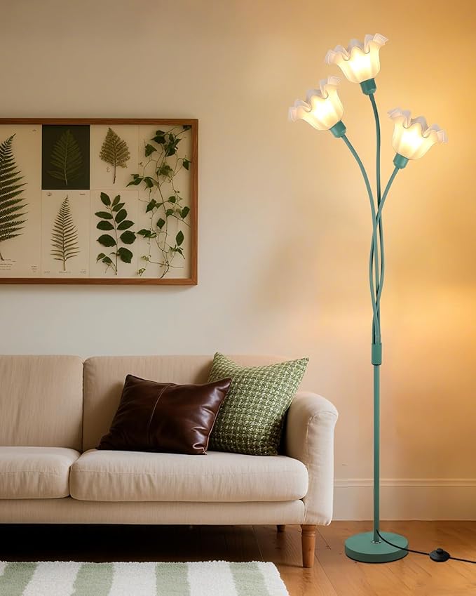 Lightdot Vintage Flower Floor Lamp for Living Room Modern Standing Lamp with DIY Flexible Branch Pole Spring Green Cute Corner Floor Lamps for Kids/Girls' Bedroom