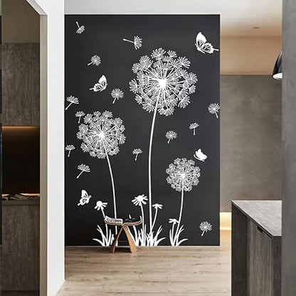 Wall Decals Peel and Stick Wall Stickers Decor Flower Wall Mural for Bedroom Butterfly Dandelion Wall Art Floral Wall Stickers & Murals for Living Room Bathroom Removable Door Sticker
