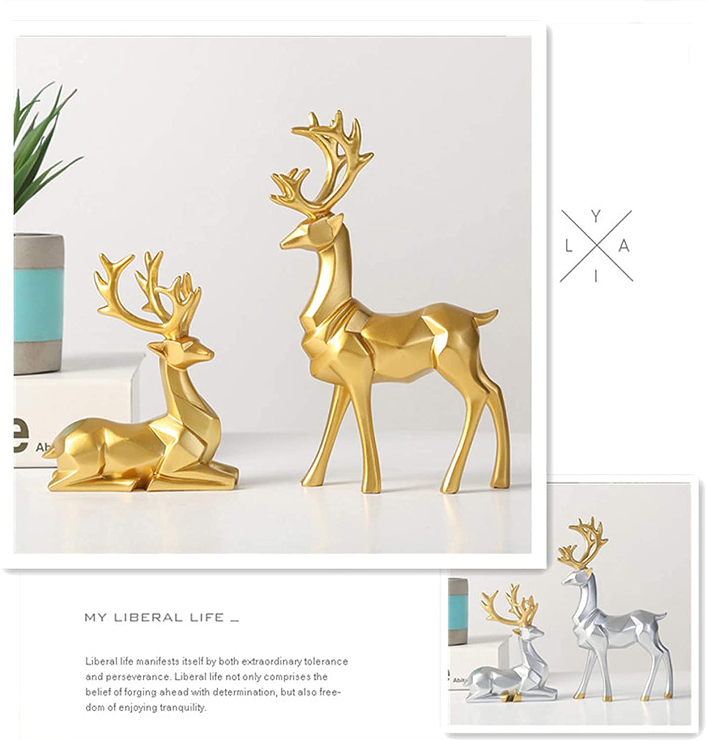 EIUY Nordic Style Origami Elk,Resin Sitting Standing Deer Statues, Creative Craft Reindeer Figurines，Ornaments Living Room TV Cabinet Wine Cabinet Gifts for Home Decoration One Pair (Black)