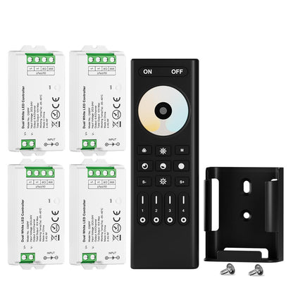 BTF-LIGHTING 5050SMD FCOB COB Dimming RF 2.4GHz Wireless Remote RC01RFB &4PCS C01RF Tuya Controller Kit 4 Zones Group Control PWM Single Color (+V -V) 2pin LED Neon Rope Light DC5V DC12V DC24V