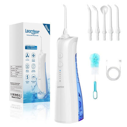 Leominor Water Dental Flosser - 5 Modes Cordless Portable Oral Irrigator, IPX7 Waterproof, Rechargeable Teeth Cleaner Upgrade Datchable Tank Professional Flossing Cleaning Pick for Home Travel (Black)