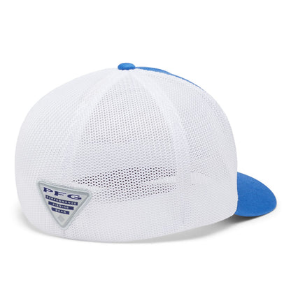 Columbia Unisex PFG Fish Flag Mesh Ball Cap - Low, Vivid Blue/White/US Fish Flag, Small/Medium